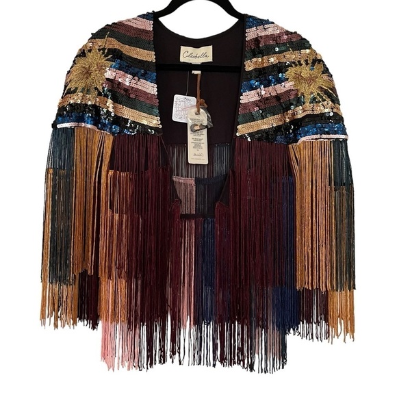 Free People x Cleobella sequined cropped jacket with multicolor fringe - Picture 1 of 11